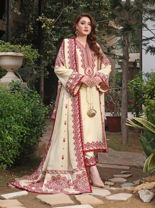 ANEELA’S UNSTITCHED WINTER DHANAK EMBROIDERED 3PC WITH DHANAK EMBROIDERED SHAWL (SYT-134)